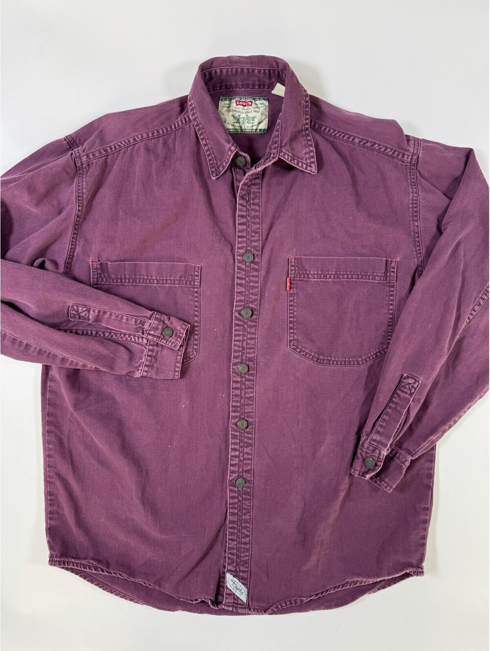 Vintage Levi’s Heritage Shirt Mens M Purple Faded Denim Workwear Button Up